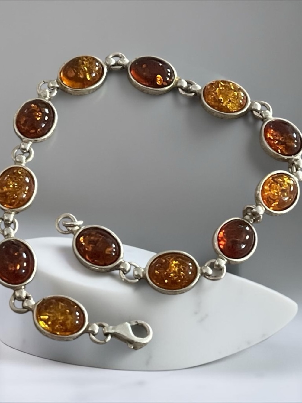 Sterling Silver With Amber Stone Bracelet